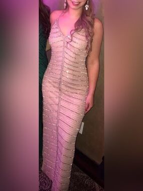 Adrianna Papell Beaded Blush Pink Midi Dress